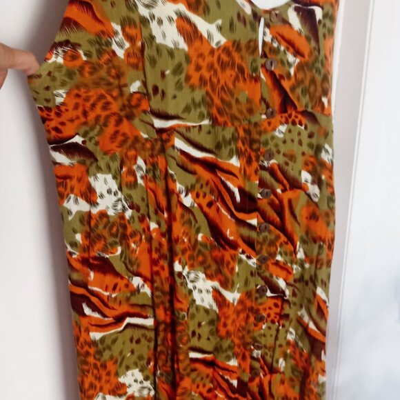 Vintage 90s animal orange print maxi dress sleeveless Plus Size 3X - Picture 5 of 6